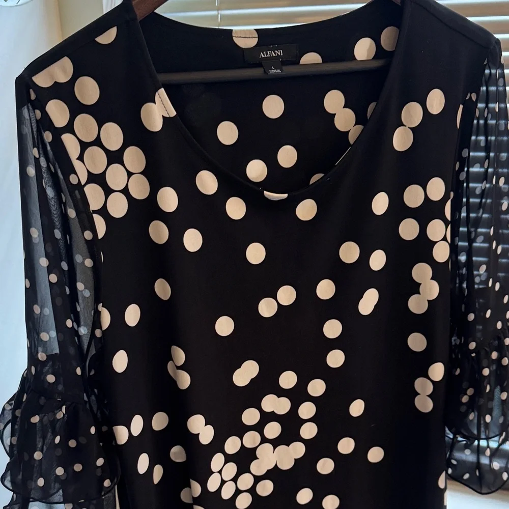 Alfani Black Blouse with White Polka Dots - Picture 6 of 6